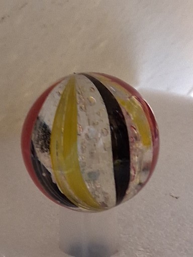 Marble Swirl Red Yellow Black W/Bubbles 1.72 Dia 4oz Very Nice