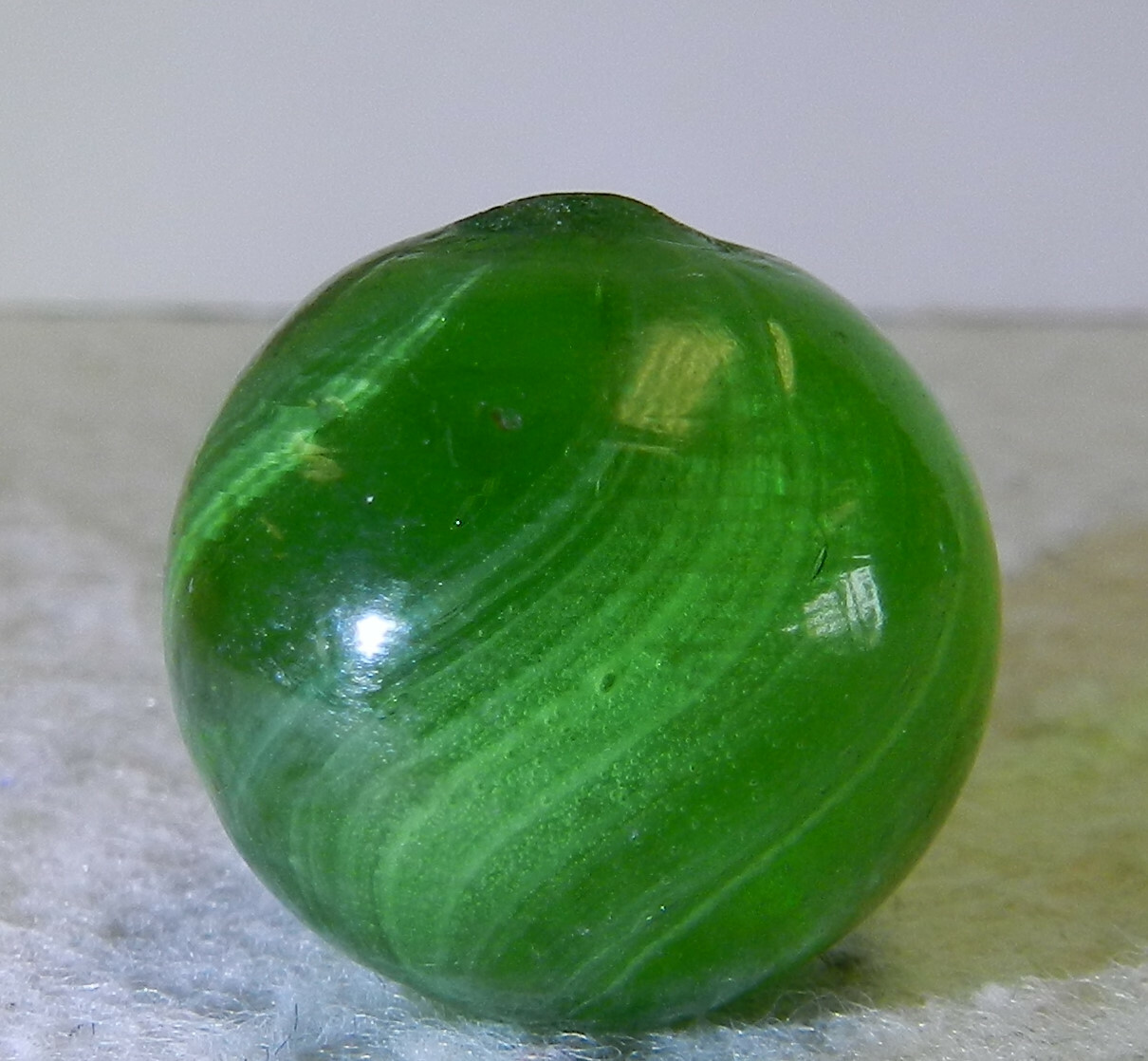 #12931m Large .83 Inches Vintage German Handmade Green Glass Swirl Marble