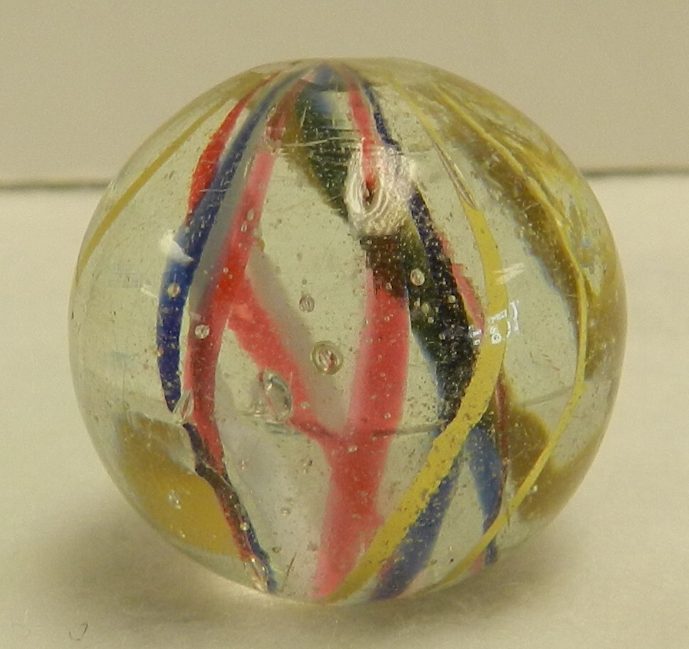 #18480m Very Nice Large Faceted Pontil German Handmade Swirl Marble .97 In Mint
