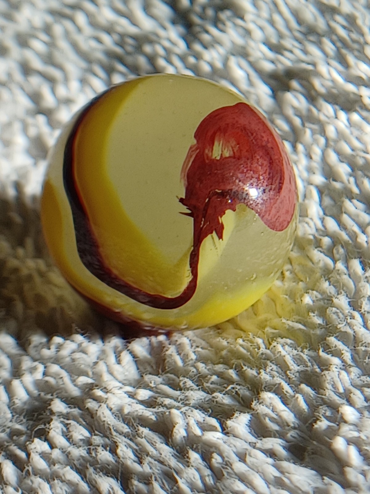 .77 Akro Eggyolk Oxblood Marble. Elite Example/Size. Old. Rare. Dead Wet Mint.