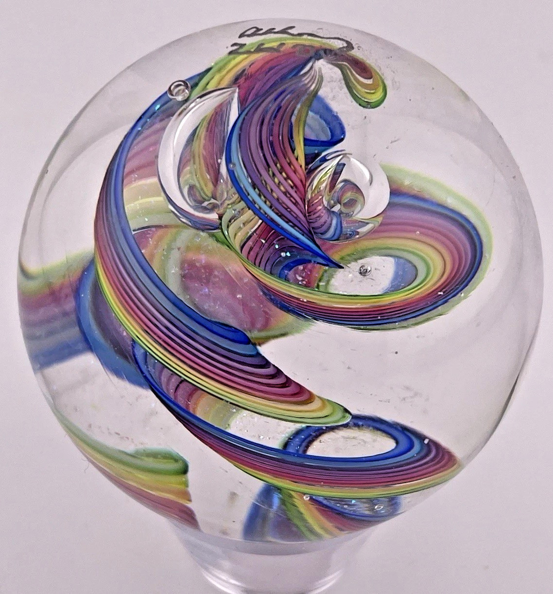 James Alloway #2610 Double Helix Rainbow Strands W/Dichroic Marble Appx 2″
