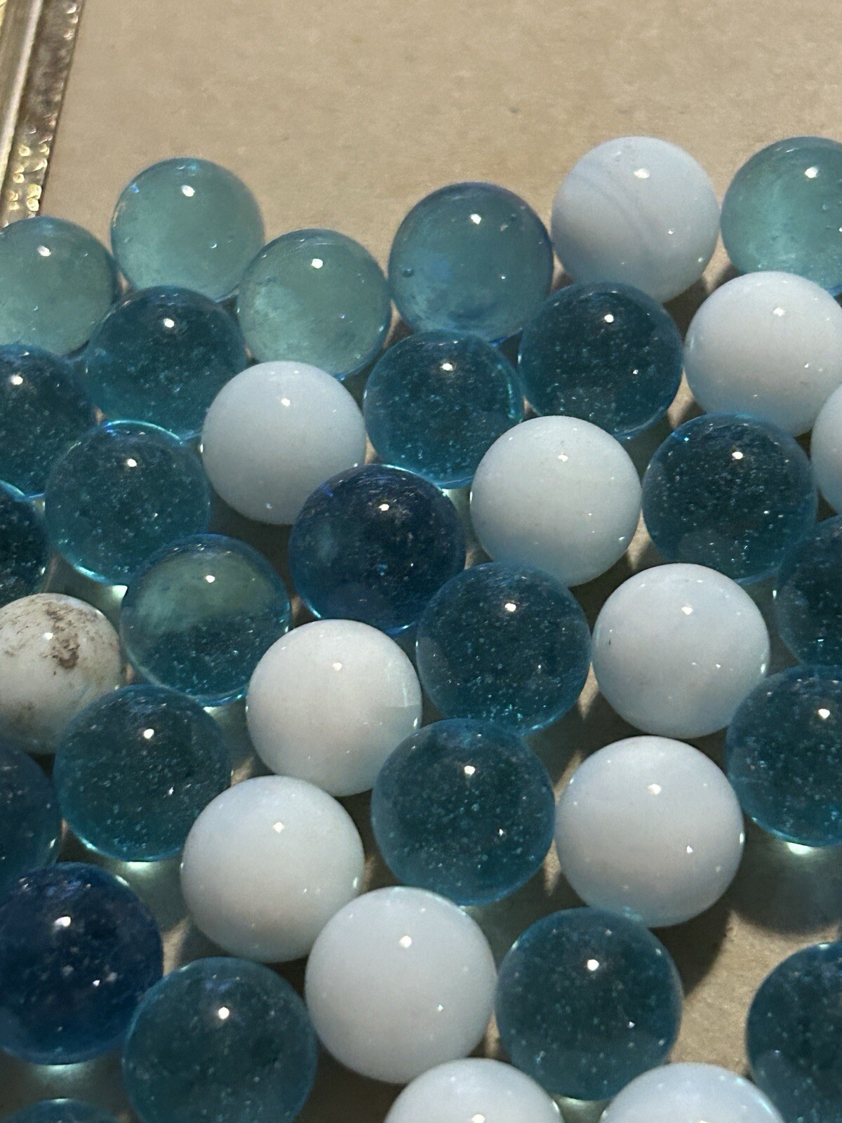 Vintage Marbles Lot Of 100 Blue Glass And White Solid 446