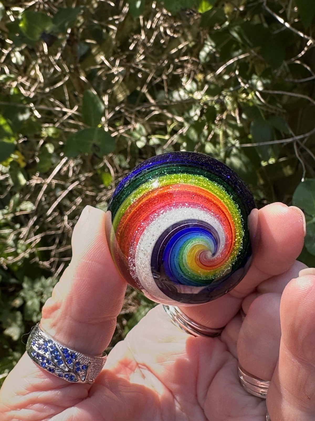 EDDIE SEESE MARBLE HANDMADE ART YELLOW CORE DICHROIC DOUBLE TWIST 1.76″ FES 16