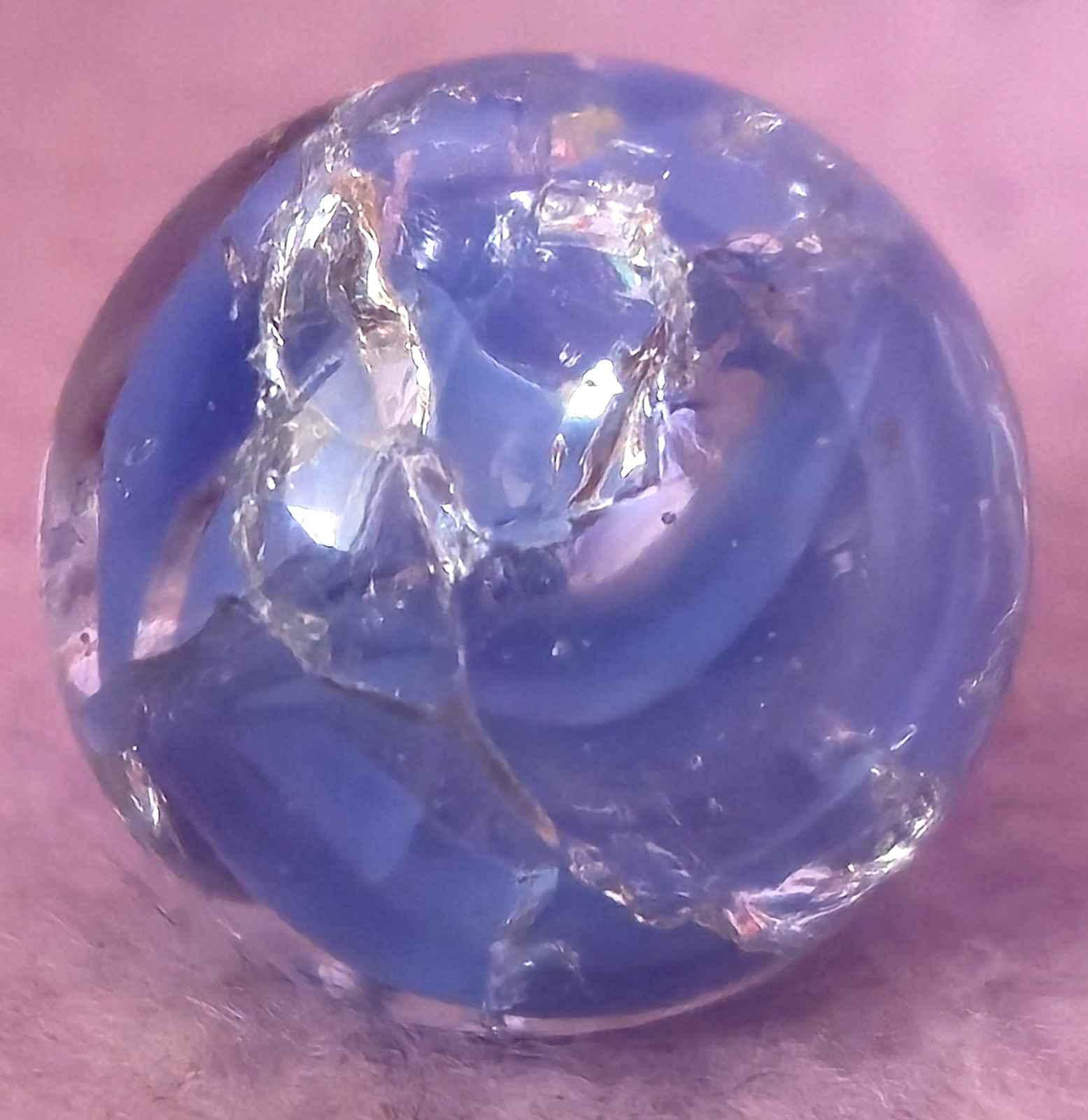 Vintage Blue Fried Jeweled Crackle Glass Marble .62″ Mint Condition