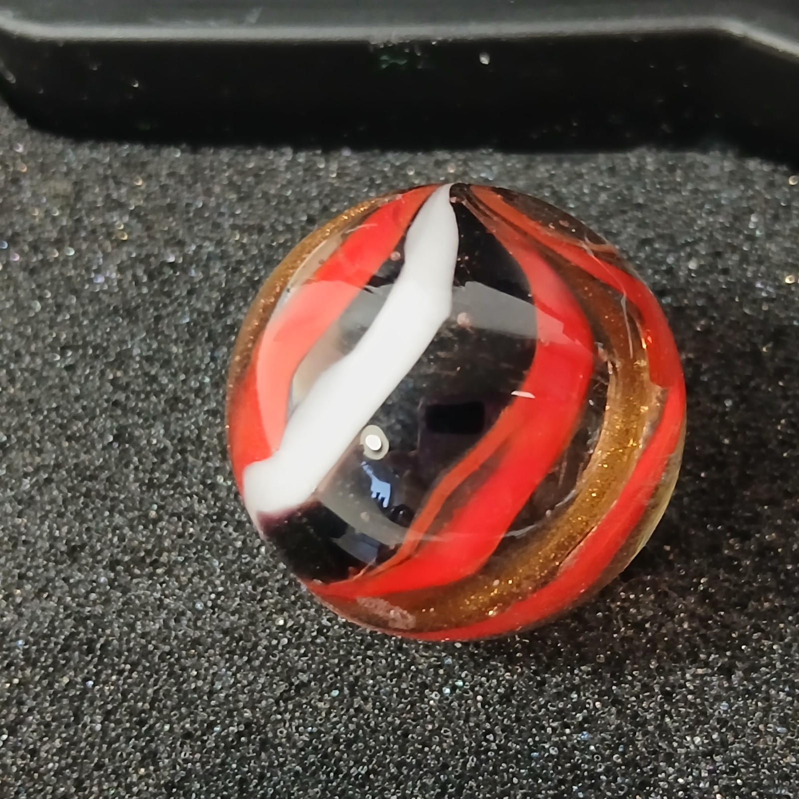 Red White Black Gold banded swirl 1″ Shooter Hot House? Glass Marble Lampwork