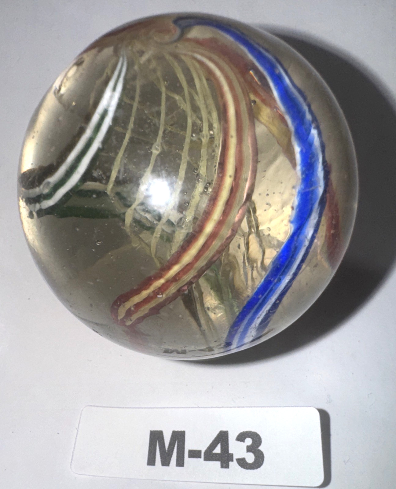 BEAUTIFUL 2-in Shooter Marble Latticino Banded Swirl Green Yellow Red White M-43