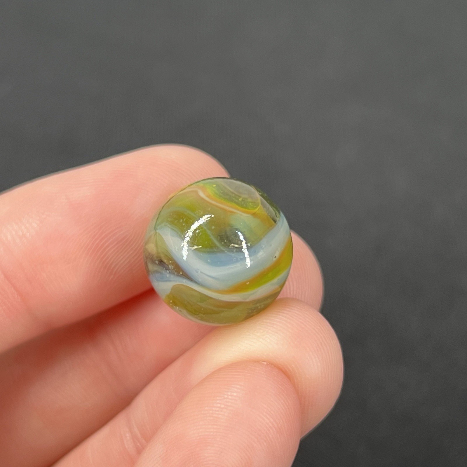 Vintage Glass Marble Christensen Akro Peltier Vitro .6” Clear Green Orange