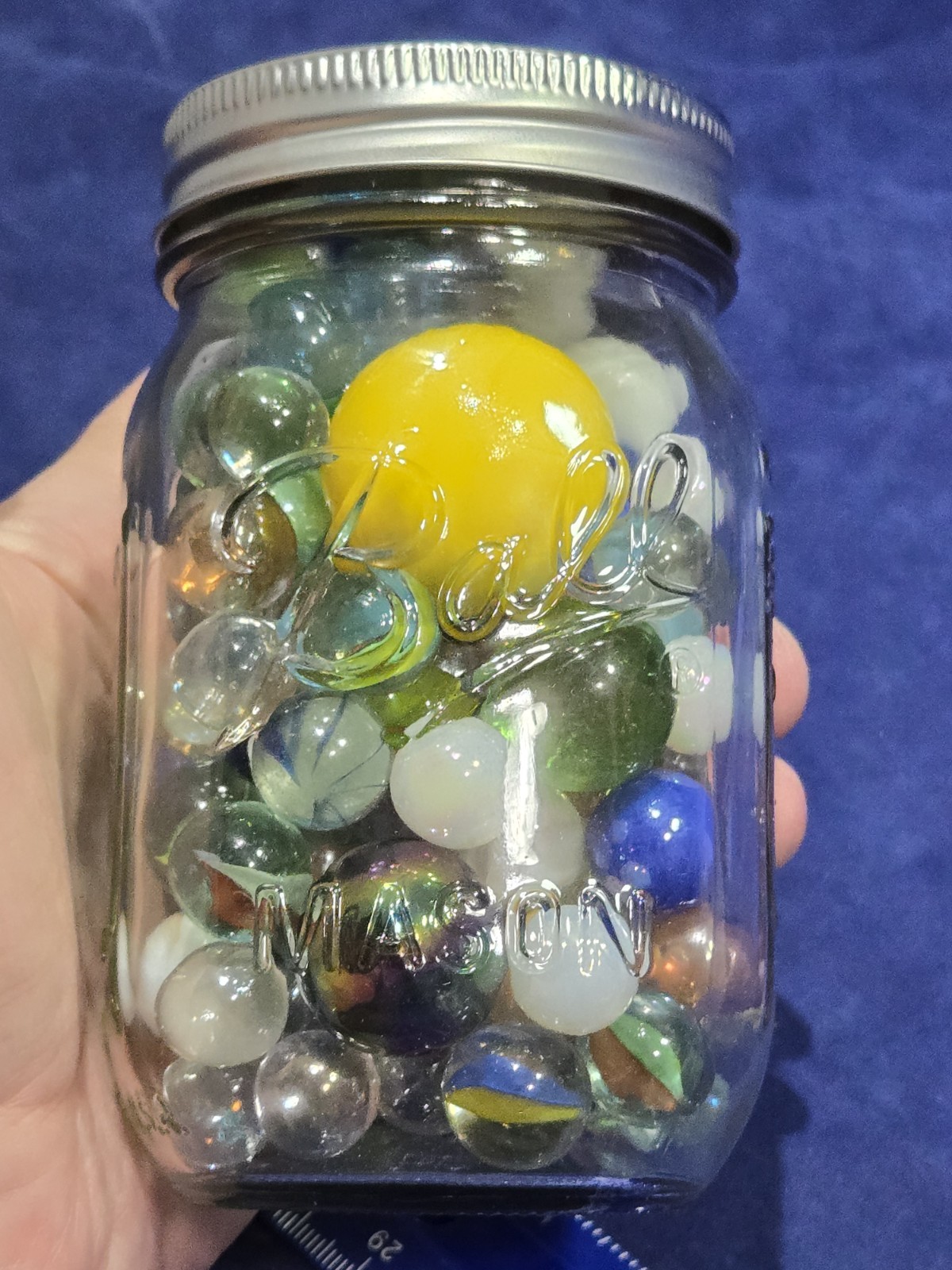 HUGE Lot 118 VINTAGE Marbles Mixed Sizes, Large 35mm + Ball Mason Jar
