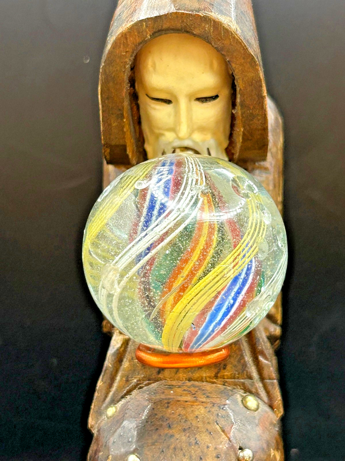 Antique German Divided Core Yellow White Latticino Marble 1 9/16″ NM- E3.2