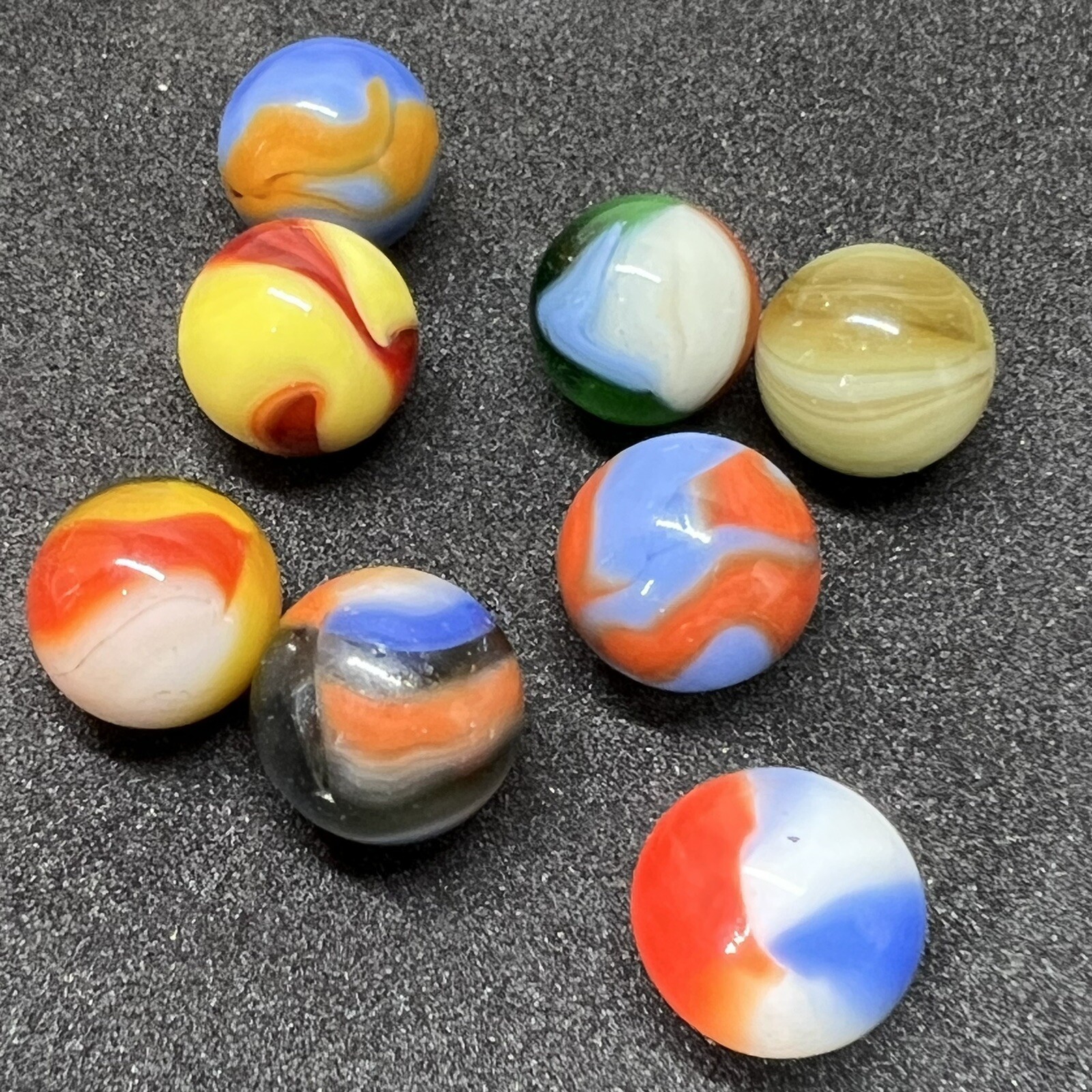 (8 Lot) Old VTG Akro Agate Peltier Glass Swirl Popeye Marble .6 Inches Nice
