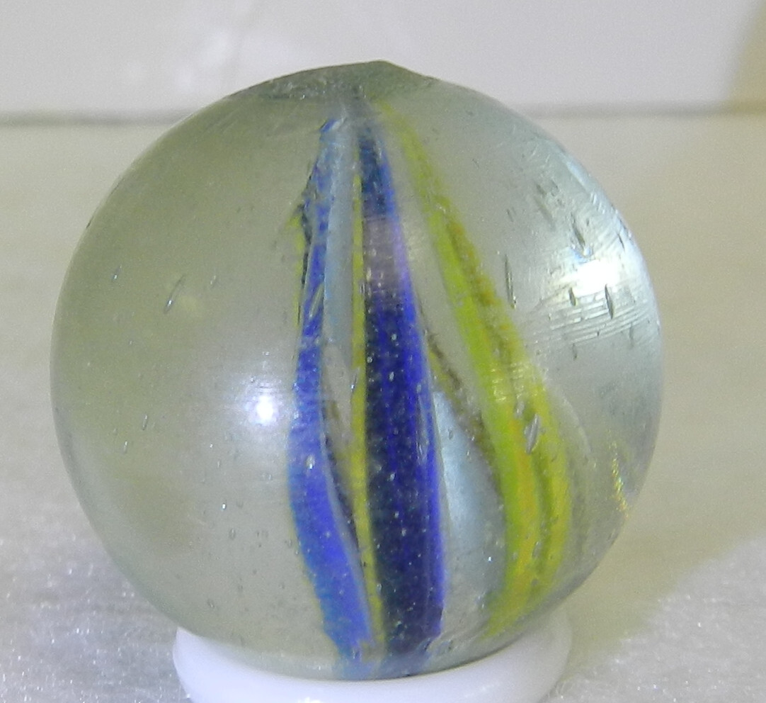 #17199m Naked .87 In Vintage German Handmade Divided Ribbon Swirl Shooter Marble
