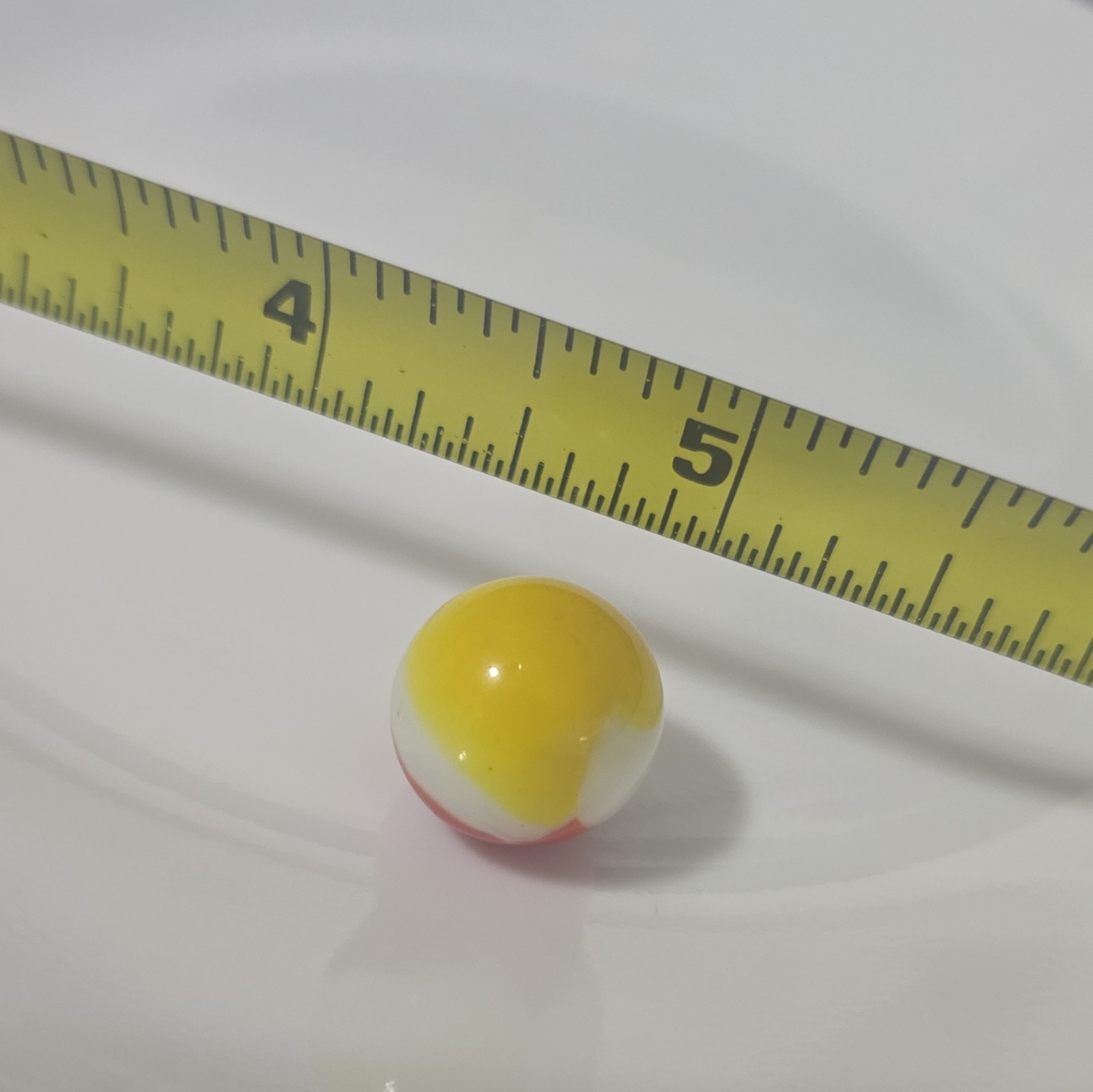 Machine-Made Glass Toy Marble, Red Yellow White Swirl Ribbon Style Glass