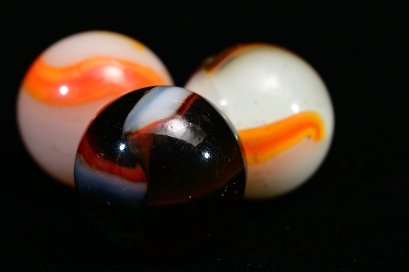3 Vintage Peltier Rainbo Marbles Funky Colours Classic Styles, Multi-Mix 19/32”