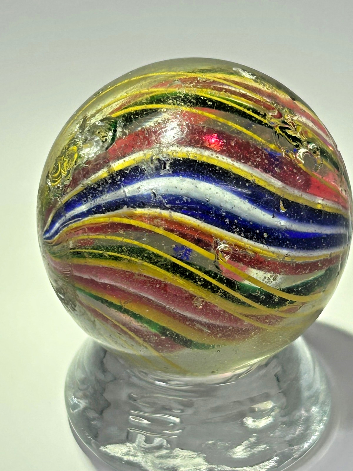 Antique German Handmade Divided Core Jelly Ribbon Marble 1-45/64″ NM+ E3.22