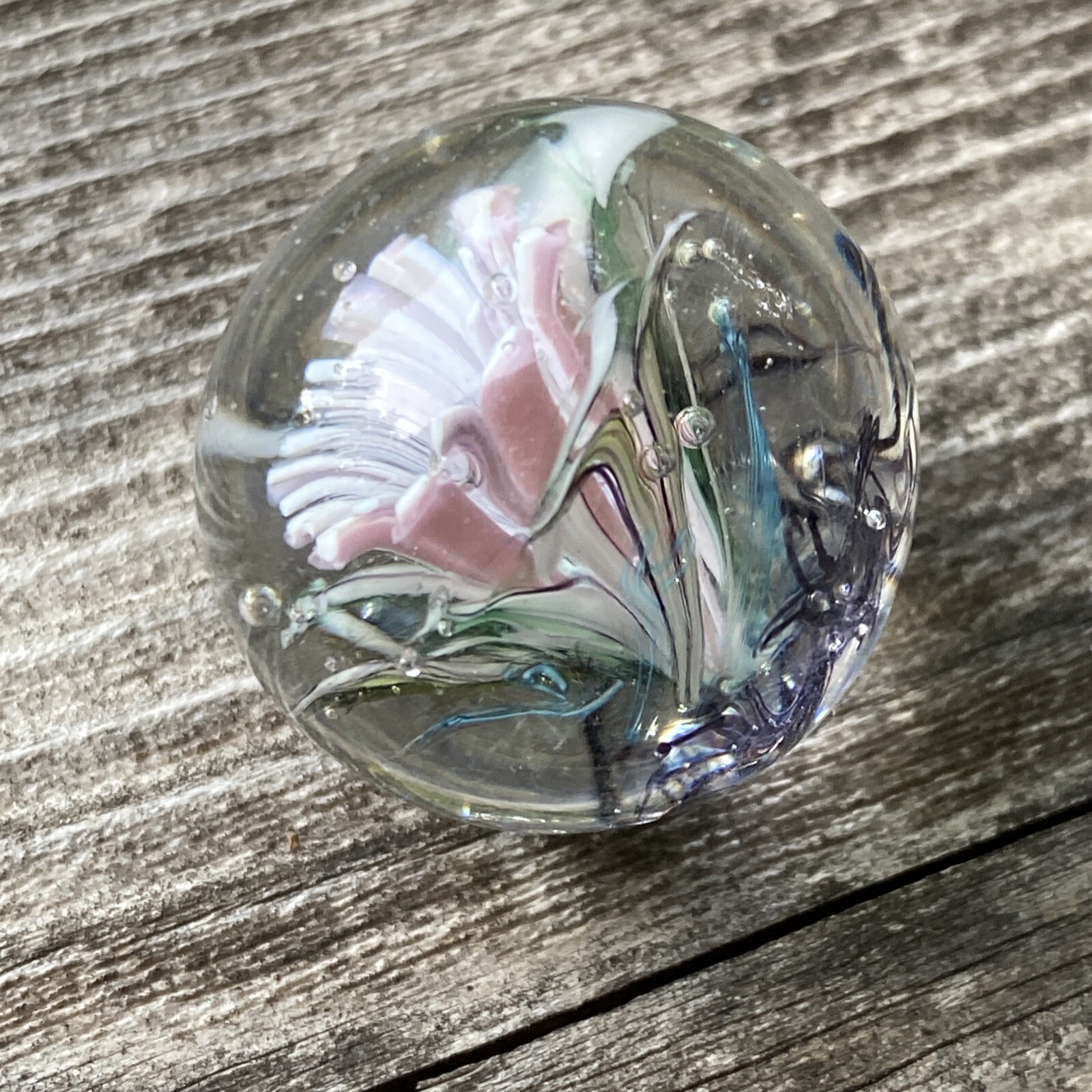 Pink Tiny Full Bloom Floral Murrini Handmade Glass Marble