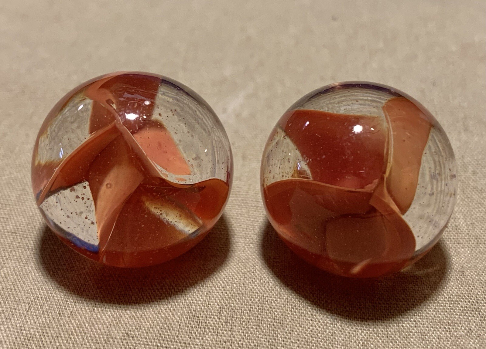 7 Vtg VITRO Marble King Red Peach Orange 4 Vein Cats Eye Glass Shooter Job Lot