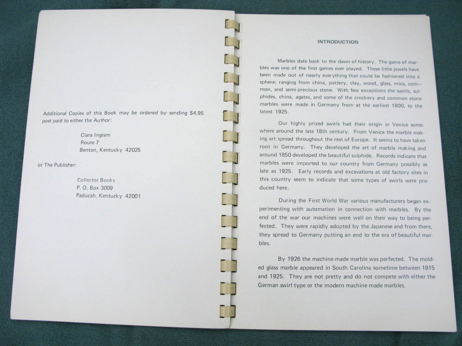 VERY RARE Book The Collector’s Encyclopedia Of Antique Marbles Clara Ingram 1972