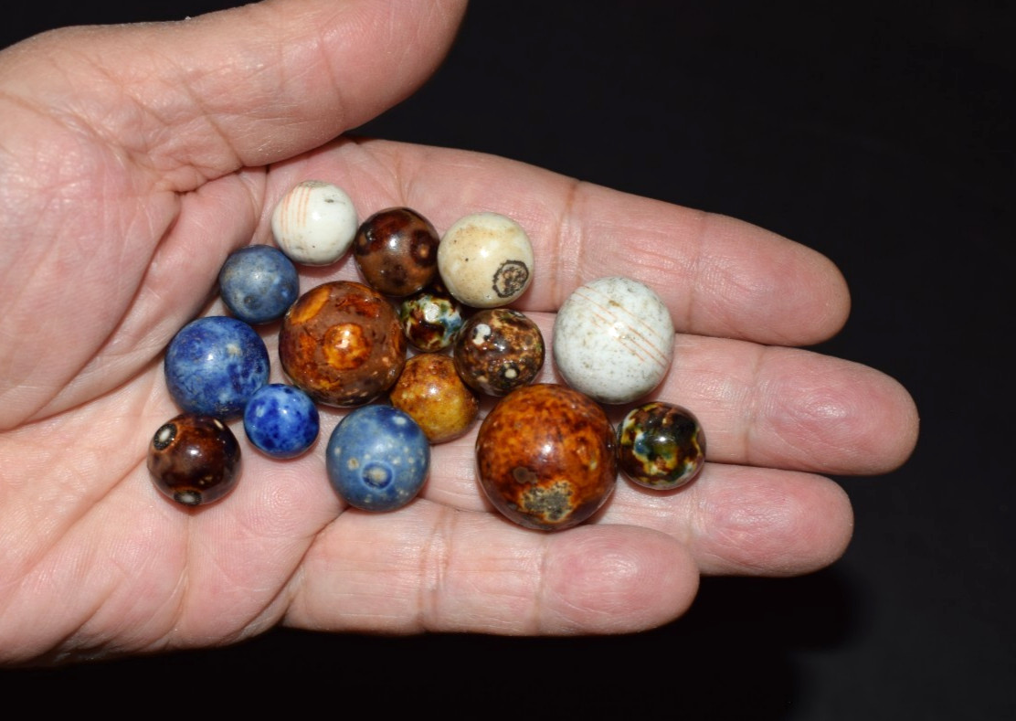 🧐👉Mixed Lot of 15 Antique German ⬛🟥🟨 Bennington crockery collector’s marbles