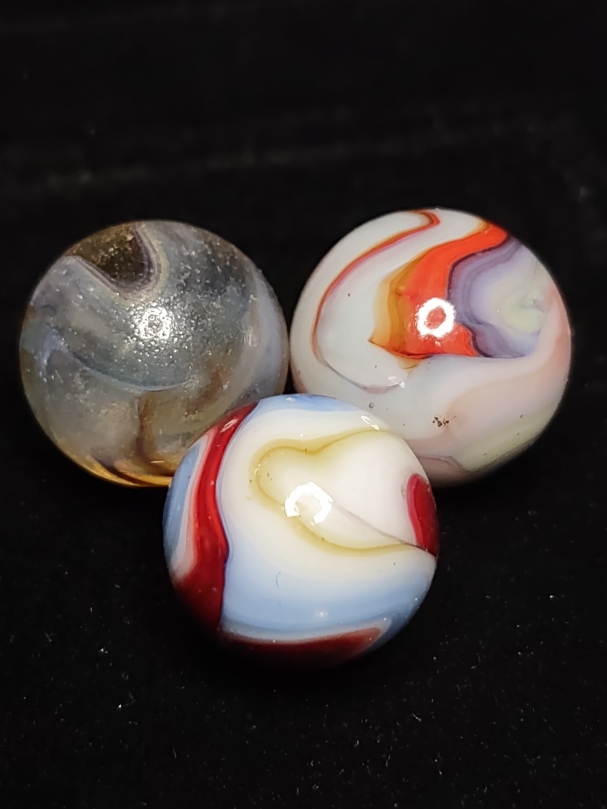 3 Pack Lot Red Purple & Blue – Das Or Jabo Swirl NM-G Glass Vintage Marbles