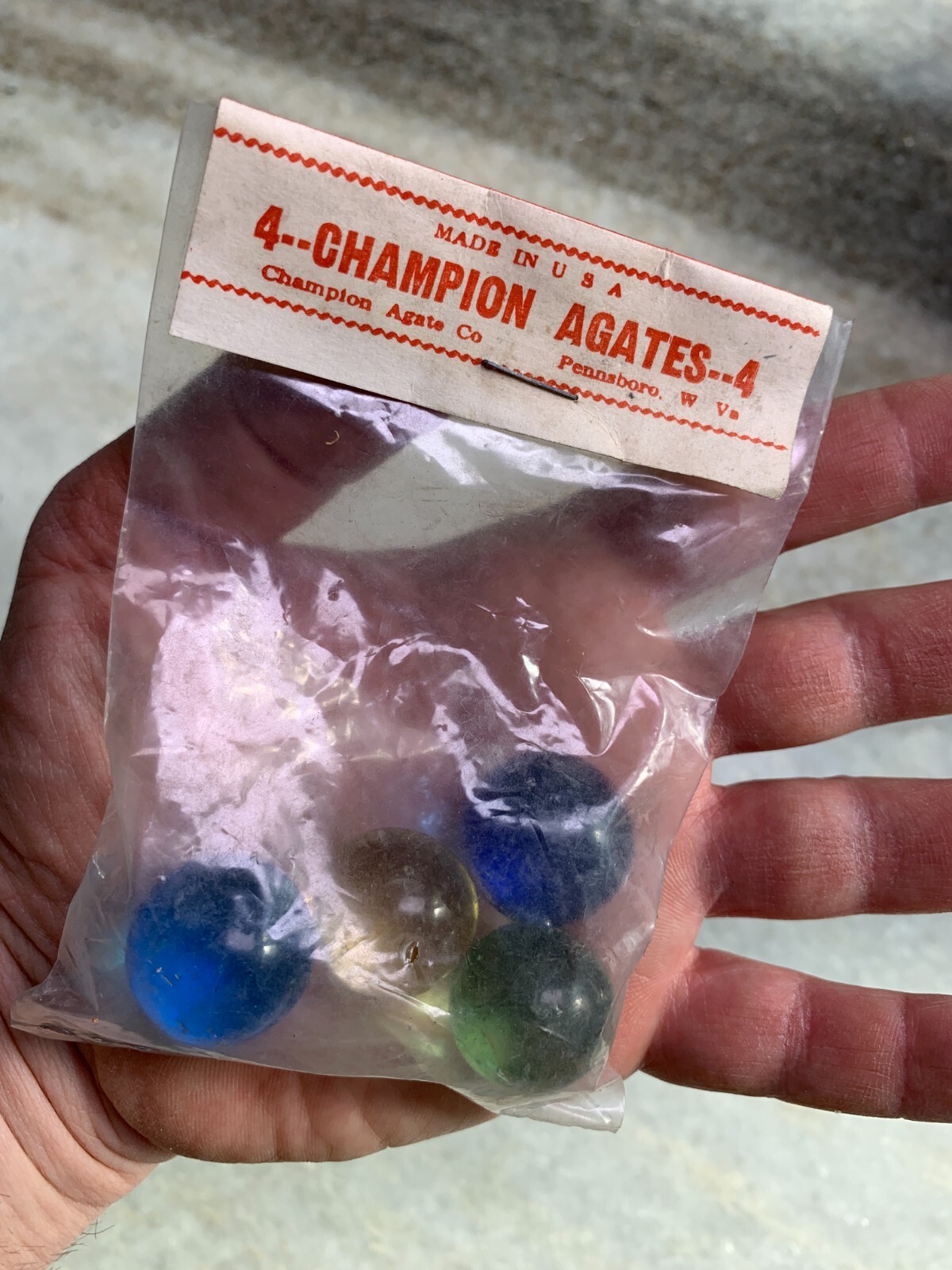 New NOS 4 Champion Glass Agates Agate Marbles Marble Pennsboro West Virginia