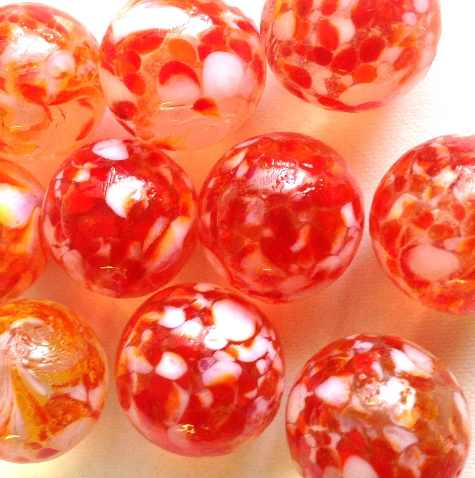 Glass Marbles Game Shooters 1″ – 10 pcs Handmade Clear w/red & white spots