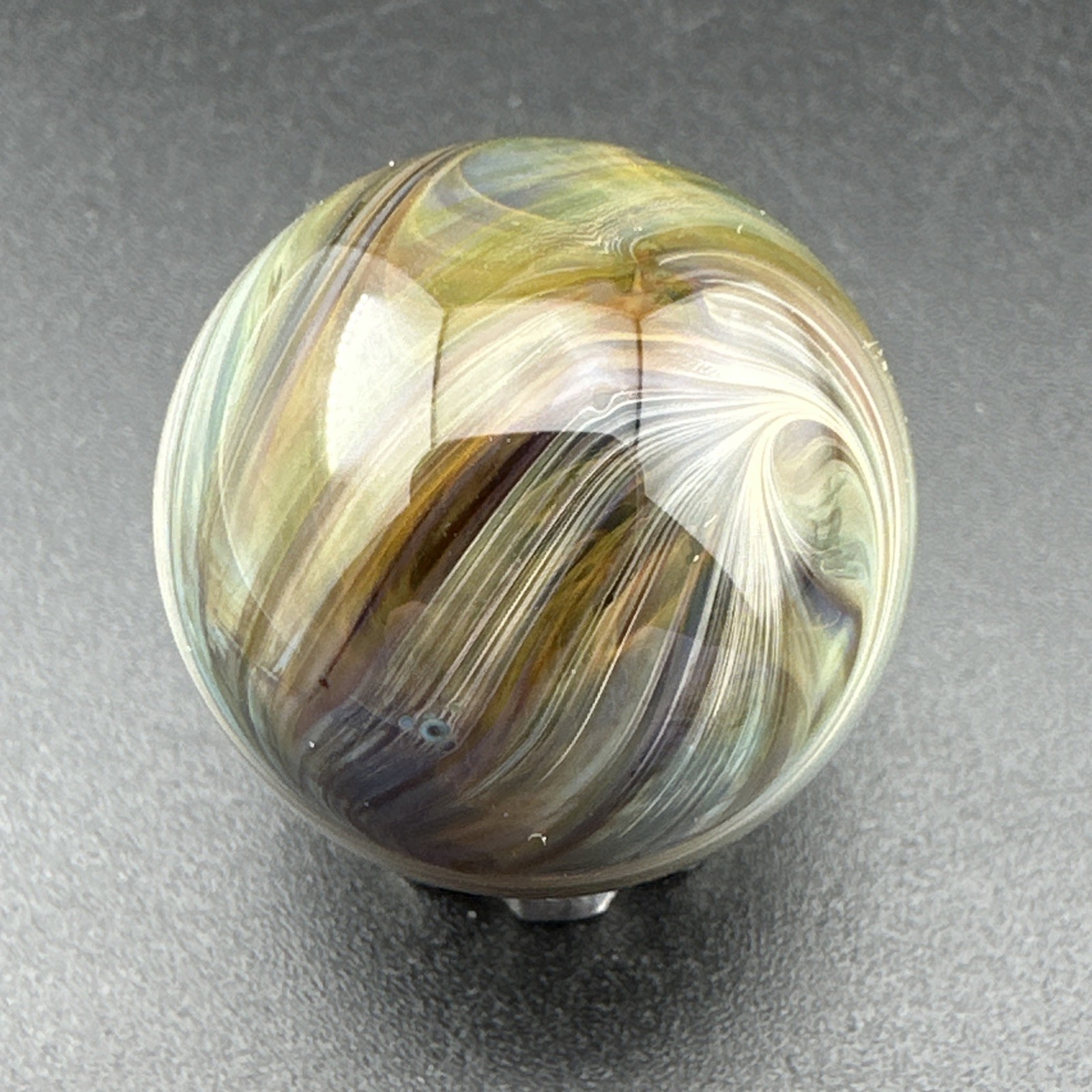 Contemporary Handmade Art Glass Marble .92″ Earthy Chaos Swirl MIB Boro Abstract