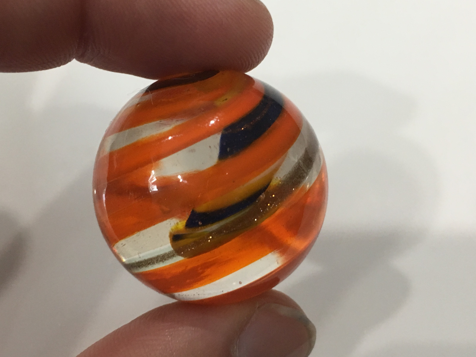 Unknown Age Blown Glass Shooter Marble Orange Gold Swirl