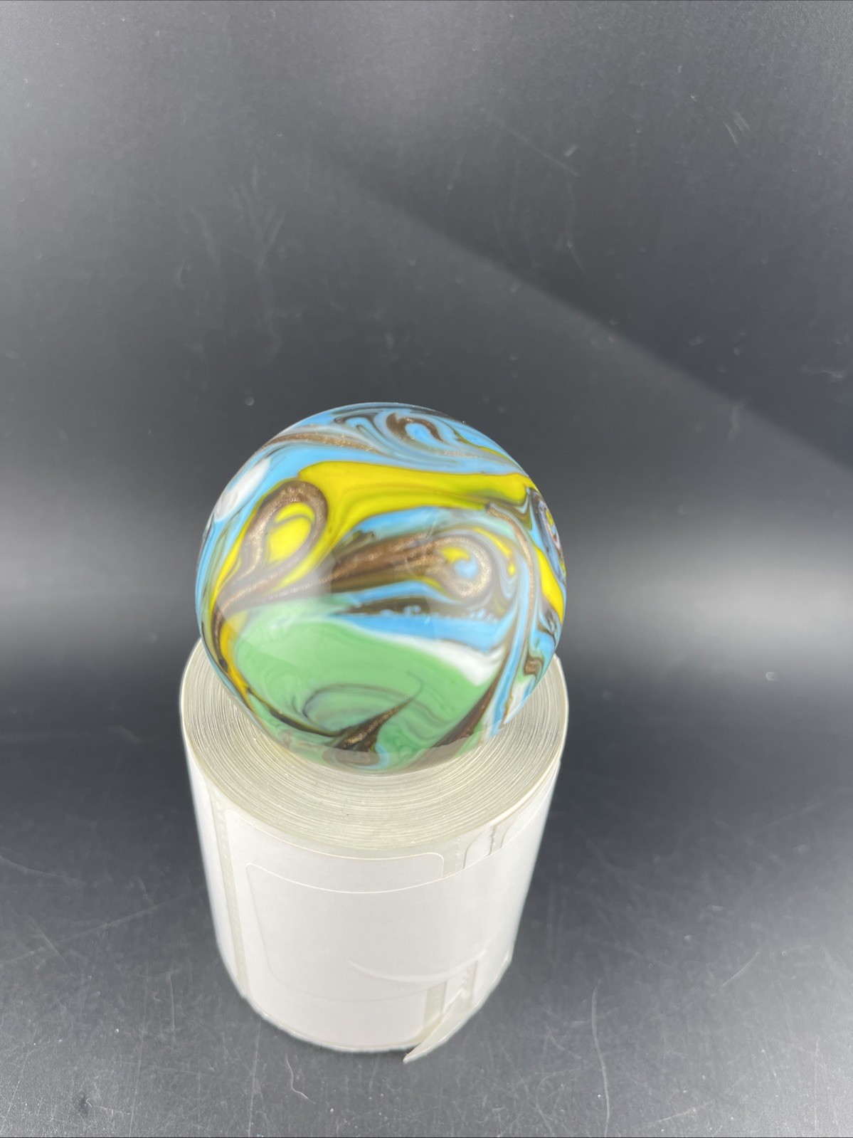 Large Swirl Marble 50.21mm Yellow Blue Copper Shooter