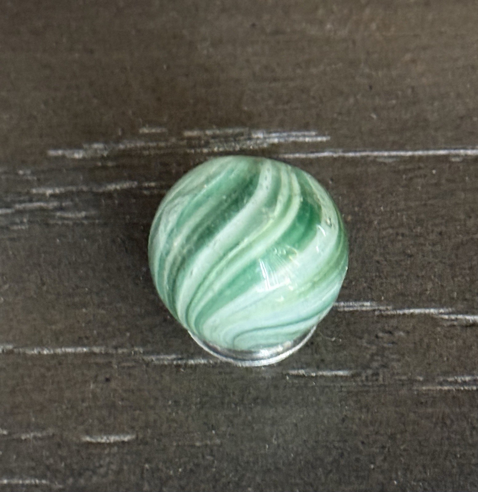 Antique German Handmade Onionskin Glass Marble Green Swirl 5/8” Ground Pontil