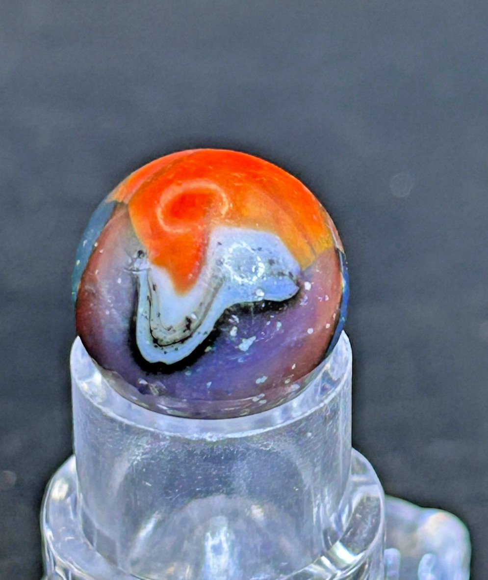 Vintage Peltier NLR Marble, Blue Base/Oxblood Patch w/Heavy AV, .58″, Mint-, P34