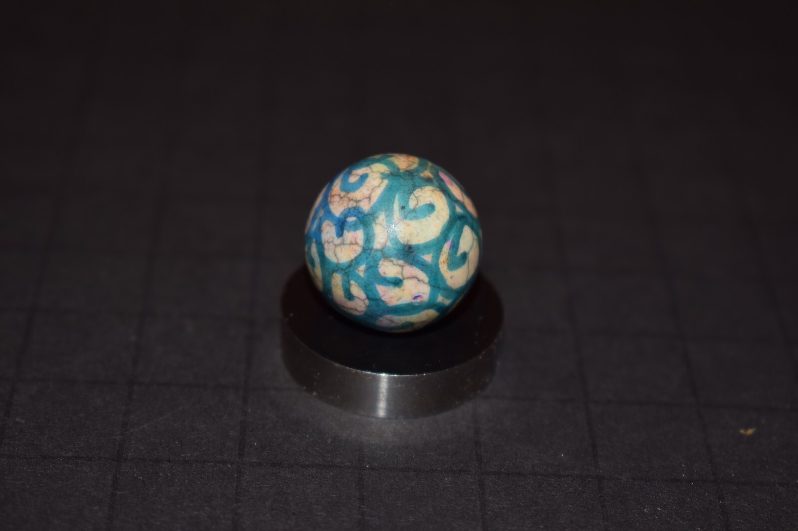 Antique Hand Painted, Fired Clay Abstract Toy art Marble Shooter Size .765″ GC