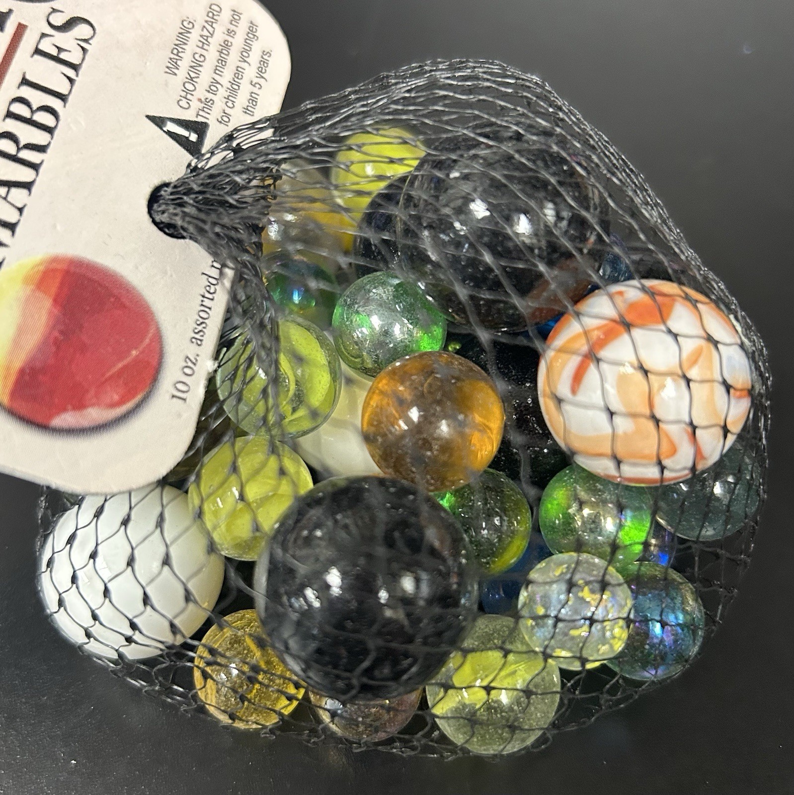 Classic Mega Marbles Net Bag 10oz Assorted Unique Collectible Marbles M3#8