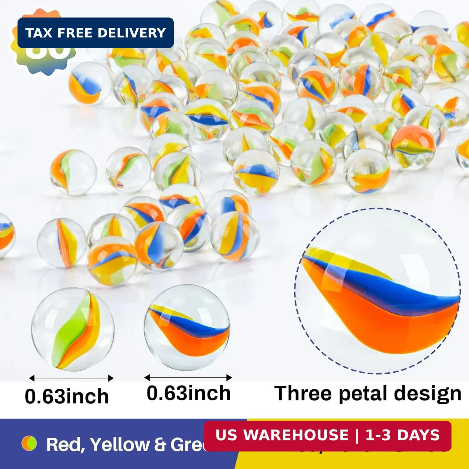 Sukh Bulk Glass Marbles – Thick Cat Eye Mix 3 Colors Medium Sized 80Pcs Marble D