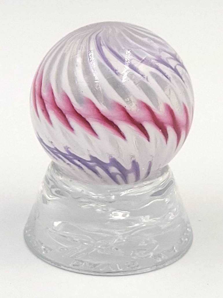 Jim Davis-Davis Marbles Pink White & Purple Swirl 1.5″ Marble w/Orig Glass Stand
