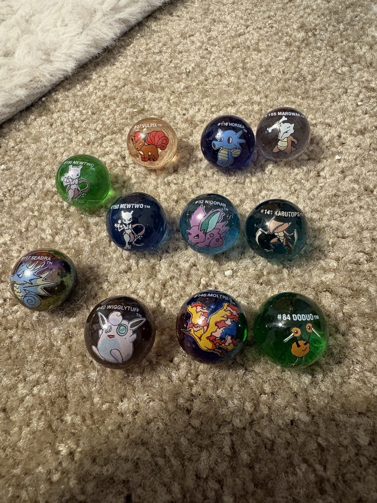 Pokemon Logo Printed Glass Toy Marbles Lot of 11 Assorted Colors 1999