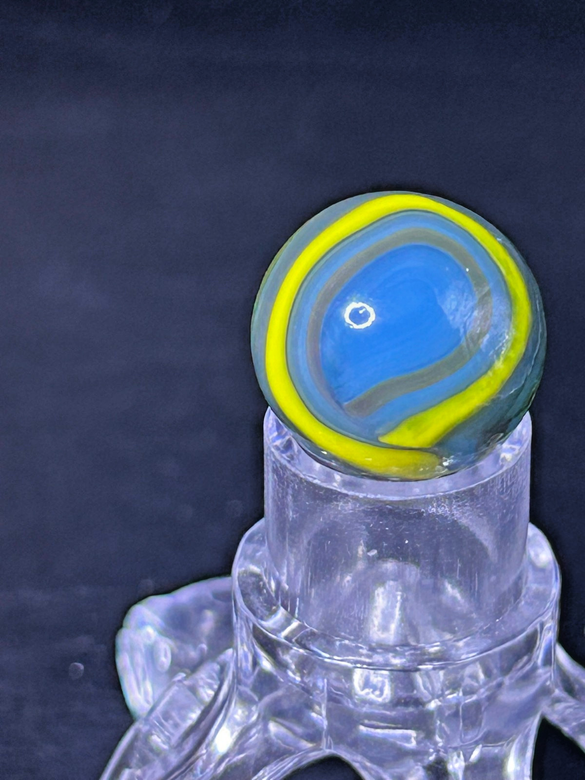Vintage Christensen Agate (CAC) Swirl Marble, Blue/Yellow, .64″, Mint, #C3