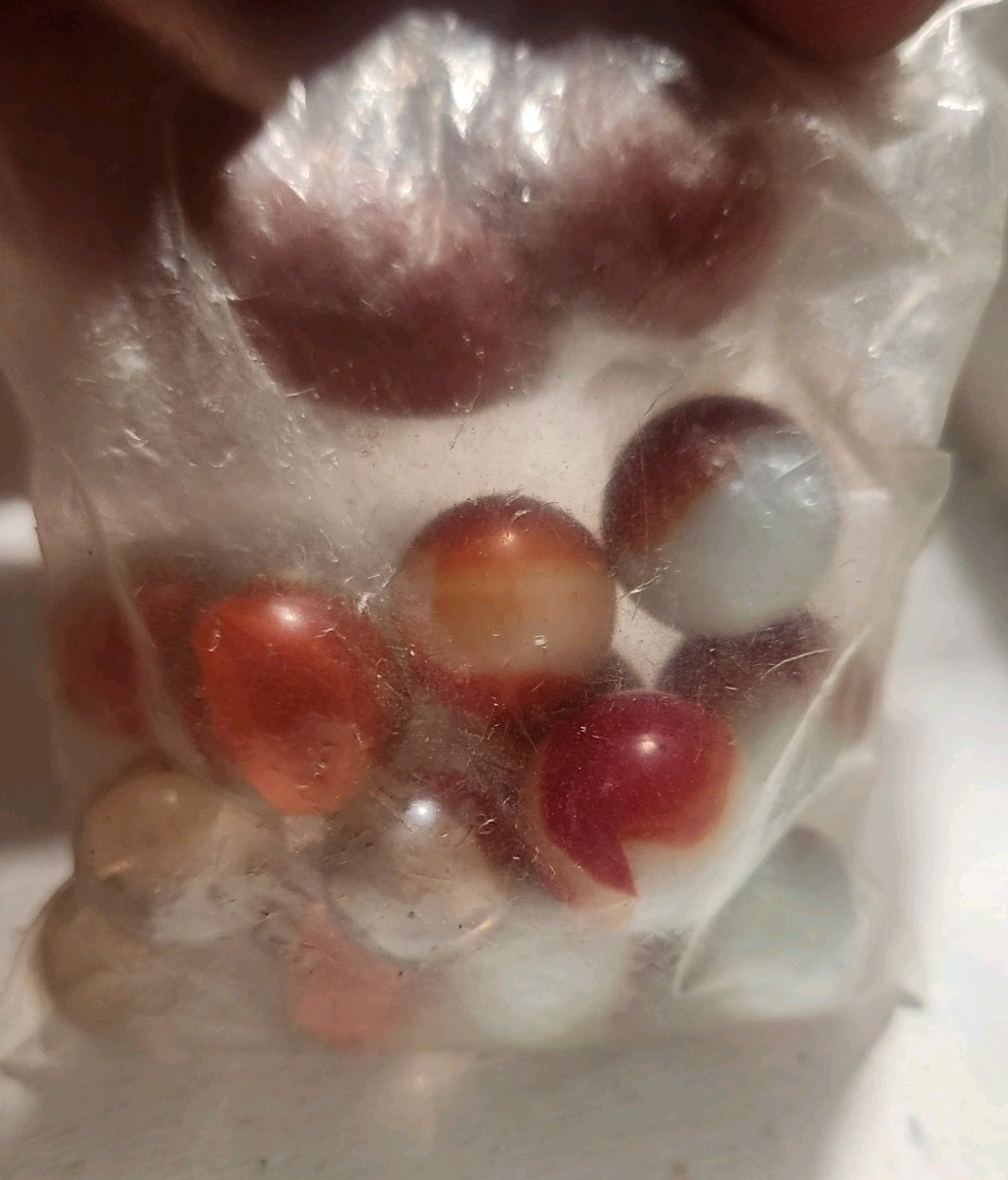 Red White Orange Clear Swirl Machine Made Glass Toy Marbles Lot Ages 8-11 & 12+