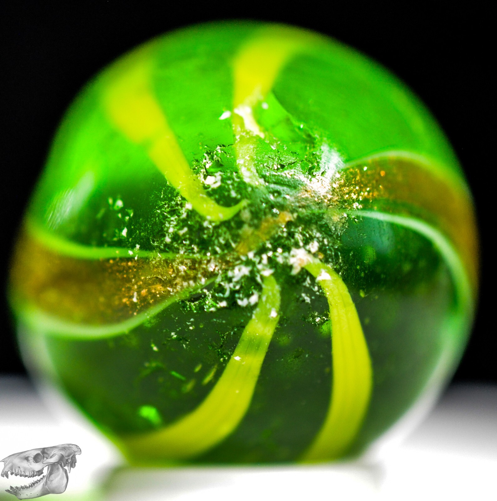 Handmade Banded Lutz Marble, Mint Green Glass 3/4 in, Near Mint, Polished, S1287
