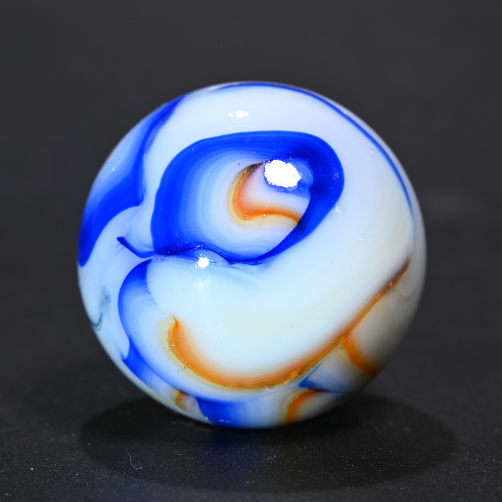 Large Veiligglas Opaque Vintage Marble Abstract Orange Blue 1950’s 23.2mm 29/32