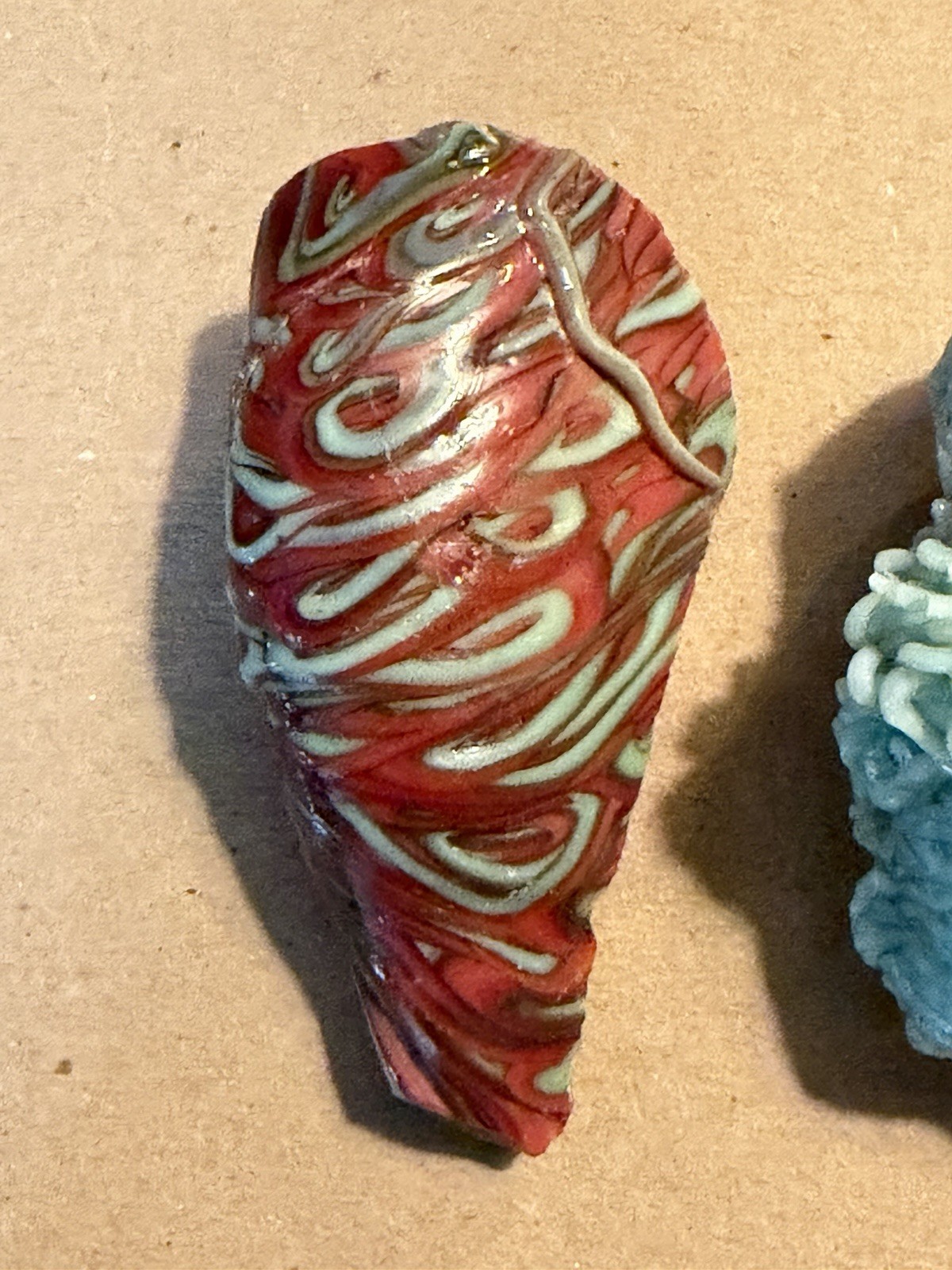 CRAZY🤪Vintage Akro Corkscrew Marble Oxblood & Aqua “Spaghetti Drizzle” Cullet