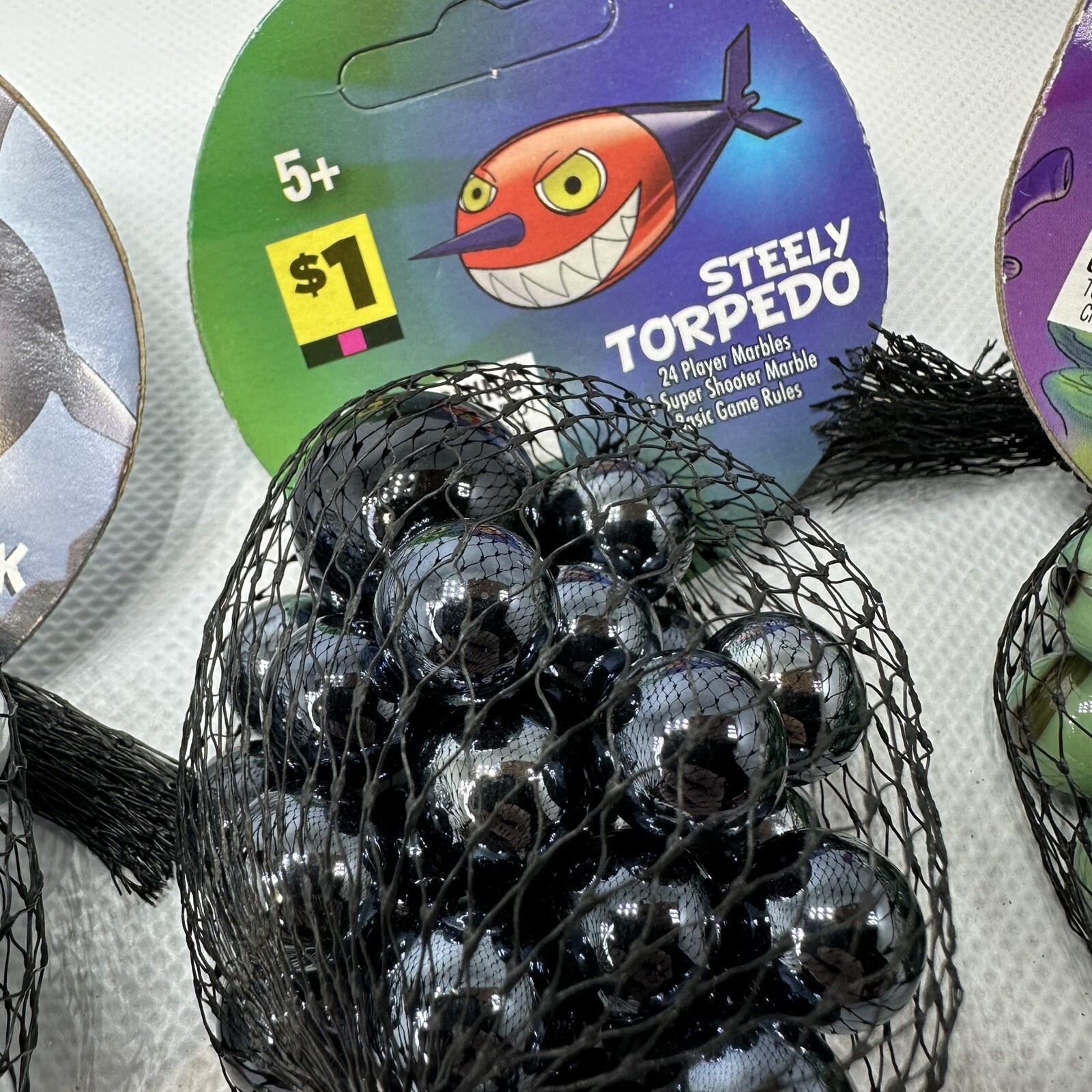 (3) Bags of Brand New Marbles- Torpedo, Mermaid, Shark 75ct