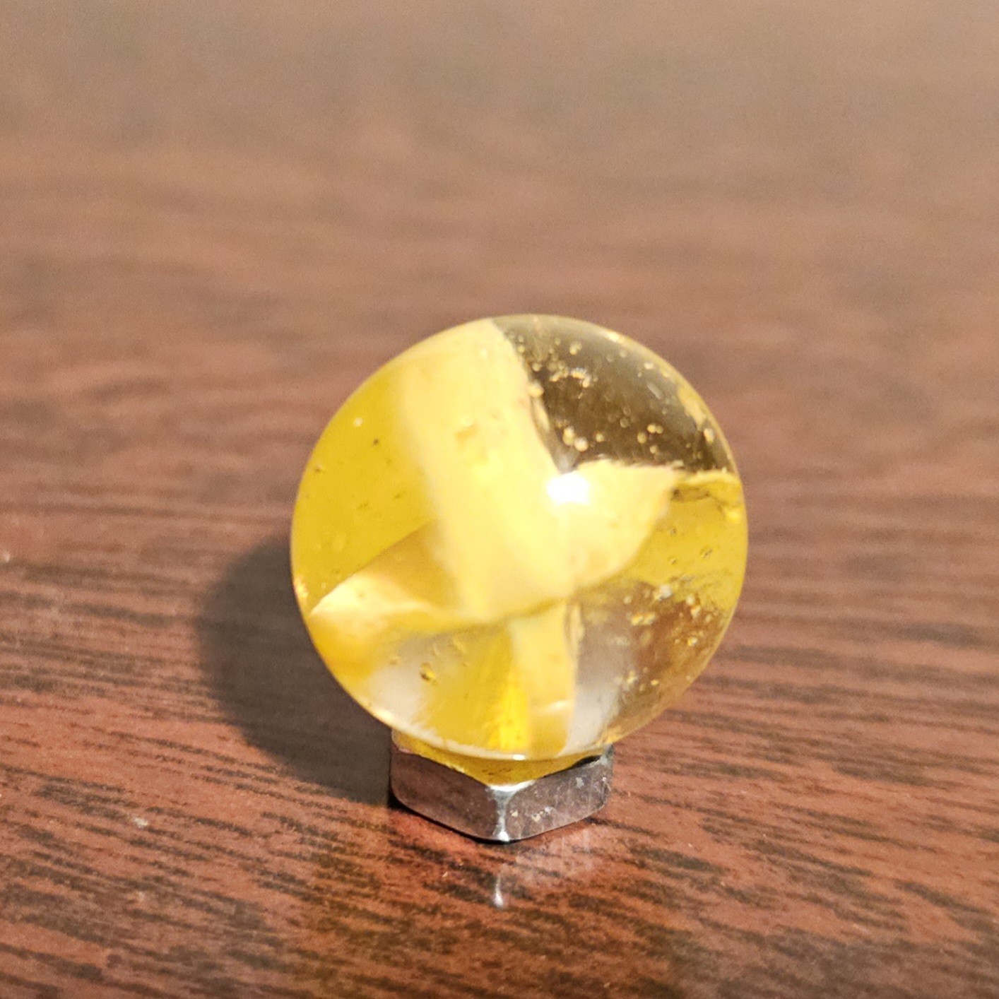Vintage CE Bogard Cadmium Glow Yellow 4-Lobe Floppy .625″ Glass Marble