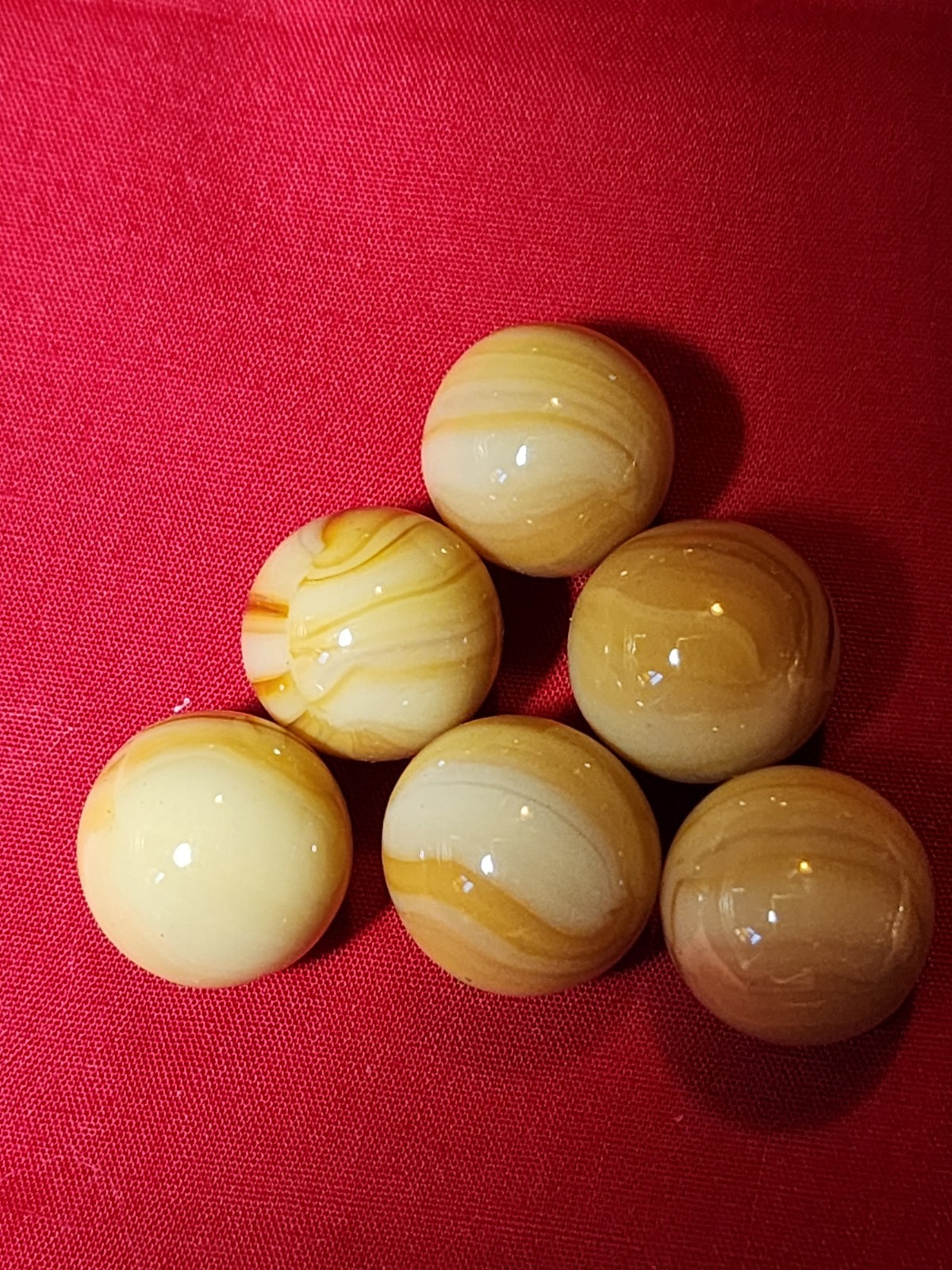 6 MARBLE KING 5/8″ + OR – LIGHT WOODIE CARAMEL MARBLES. $9.99