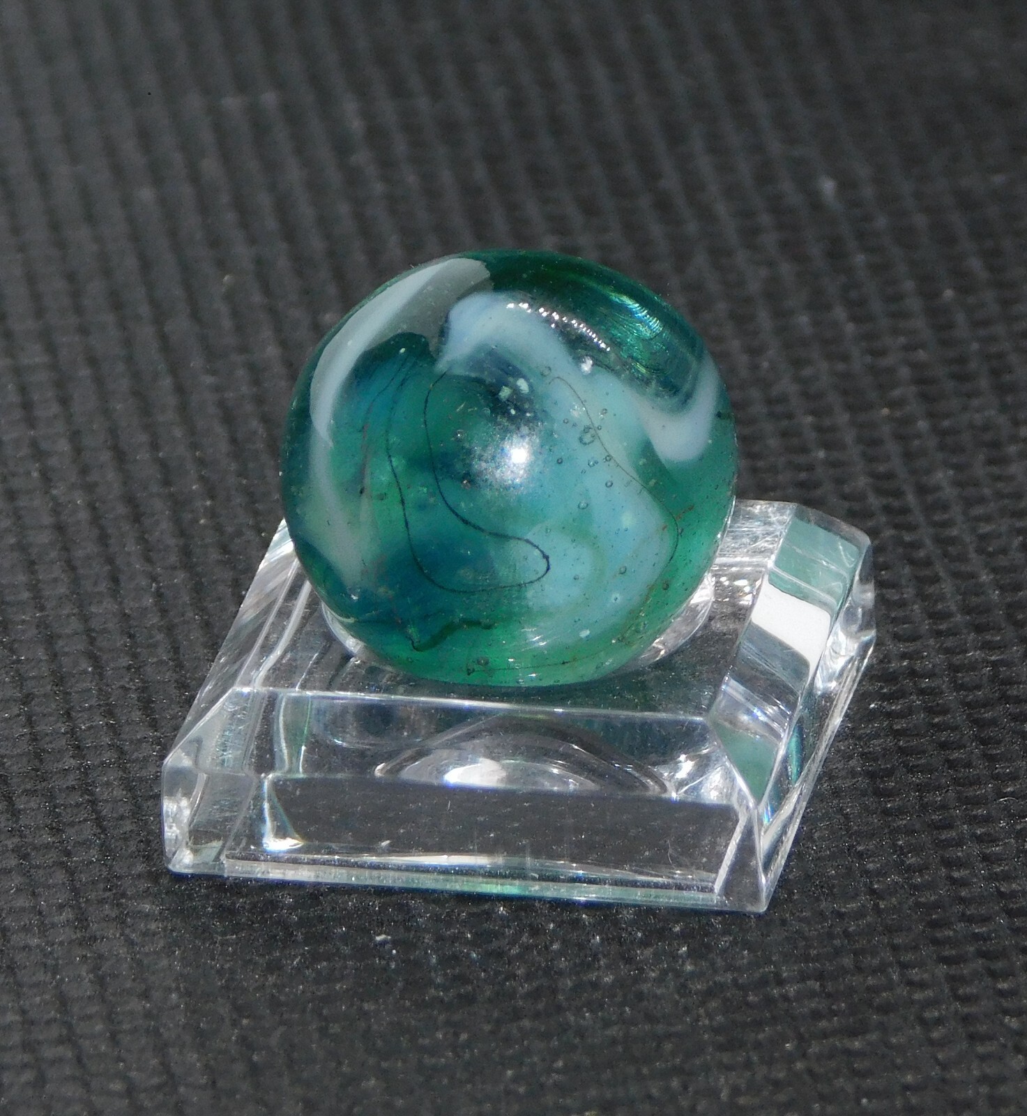 Vintage Marble Transparent Aqua Blue Grey White Slag Ground Pontil 0.62″ #0-75