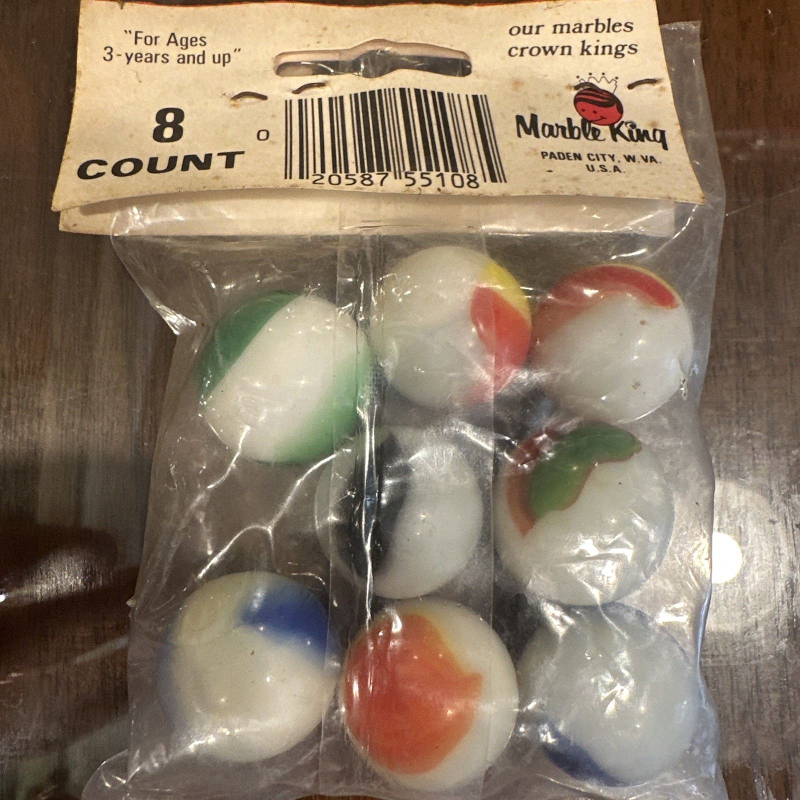 New Old Stock MARBLE King BOWLERS 8 MARBLES IN ORIGINAL PACK, 7/8 inch T39