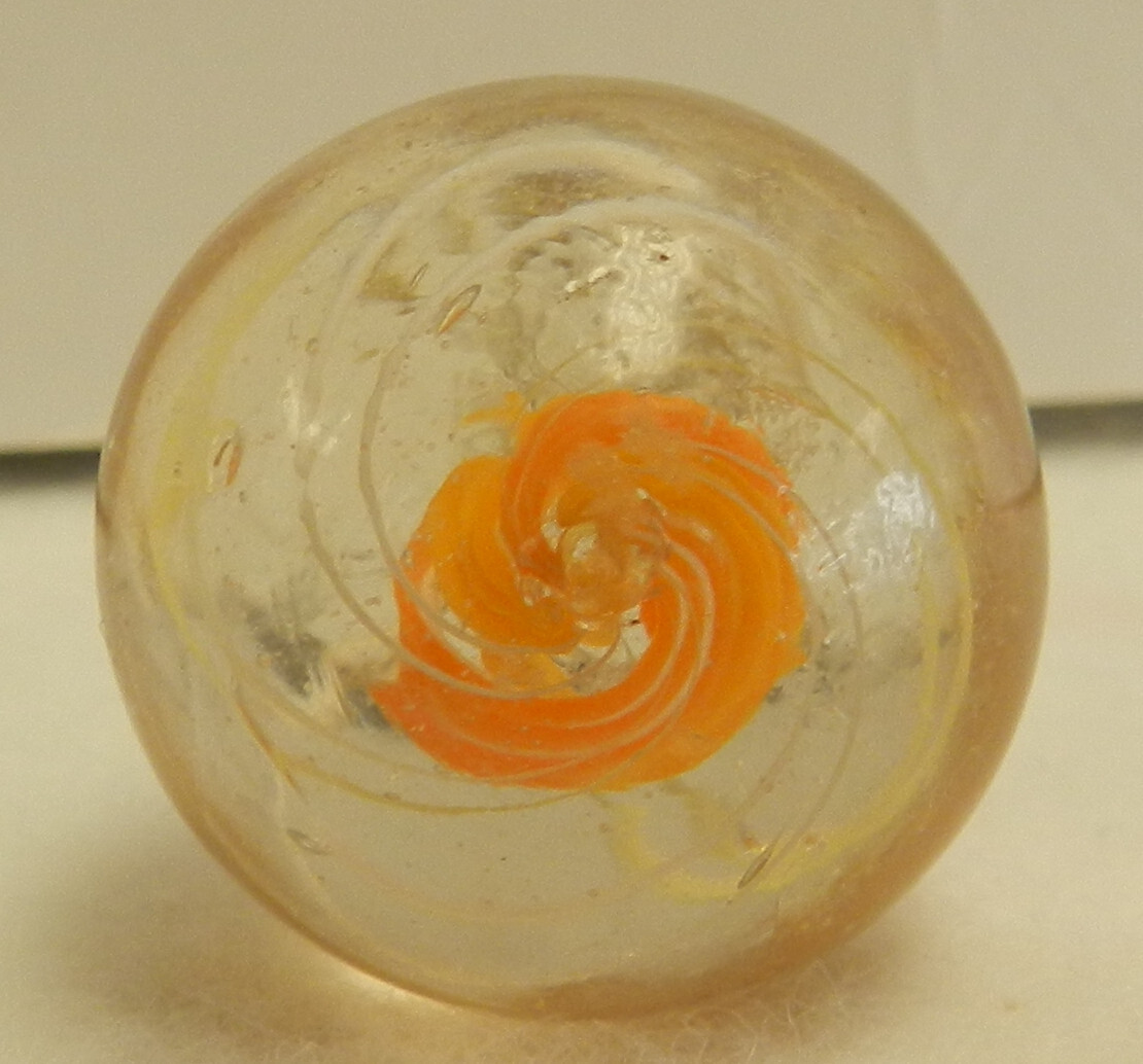 #18682m Large 1 Inch Vintage German Handmade Divided Ribbon Swirl Marble
