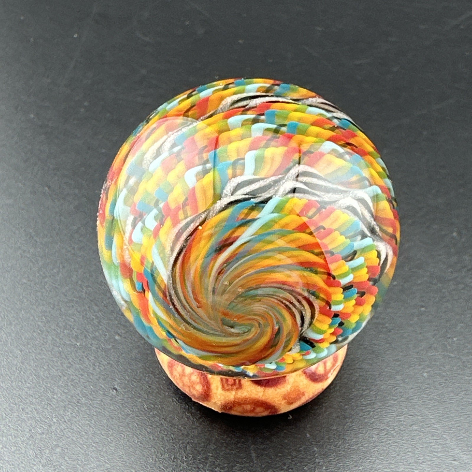 Contemporary Handmade Art Glass Marble 1.33″ Swirly Cane Filigree Pattern + UV