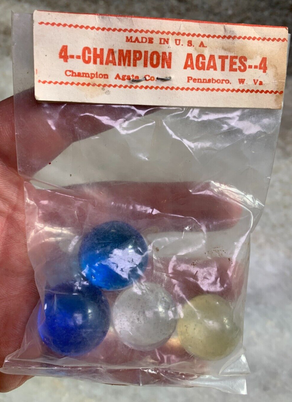 New NOS 4 Champion Glass Agates Agate Marbles Marble Pennsboro West Virginia