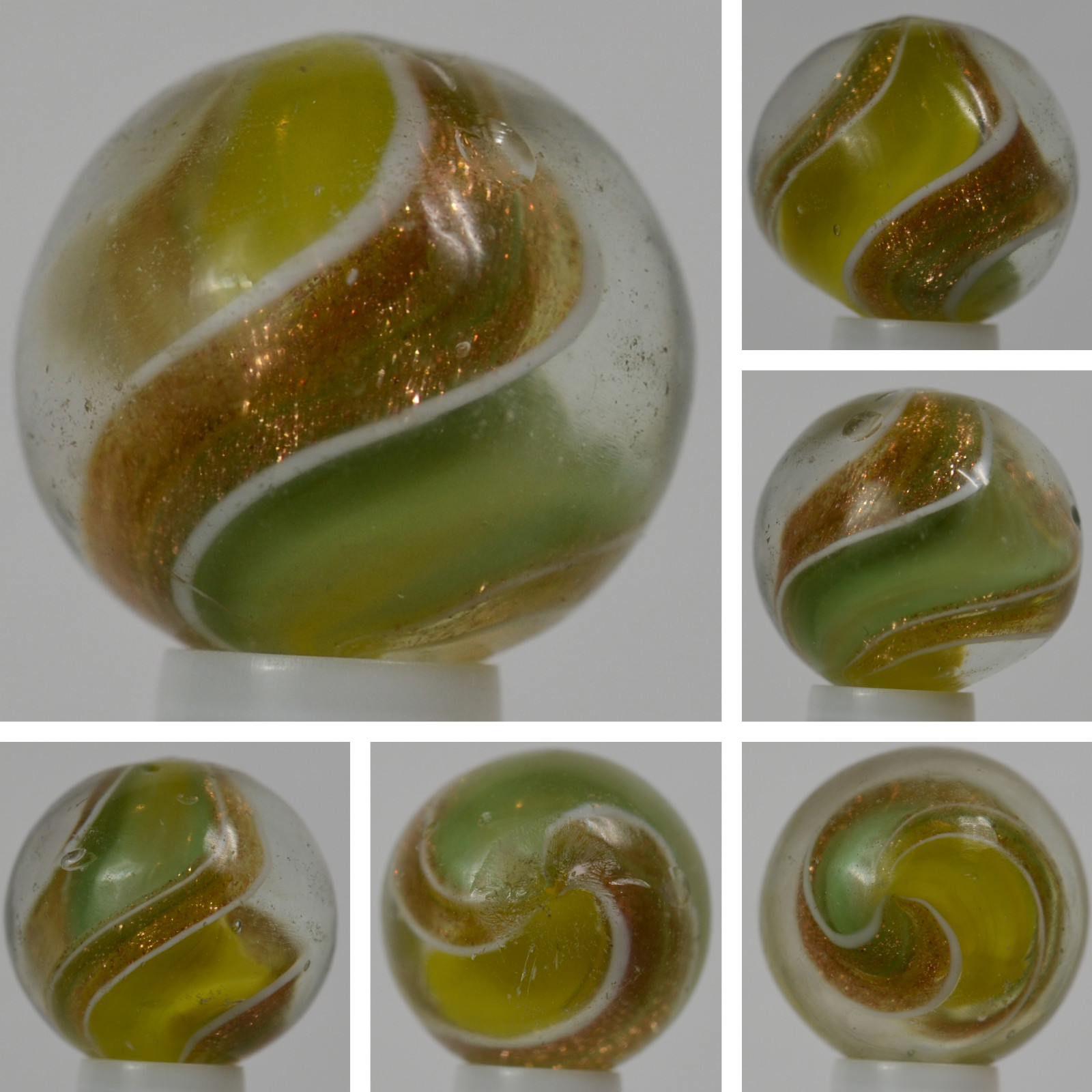 Handmade Yellow and Blue Ribbon Lutz Marble, 5/8 in, Polished, Germany, S1323
