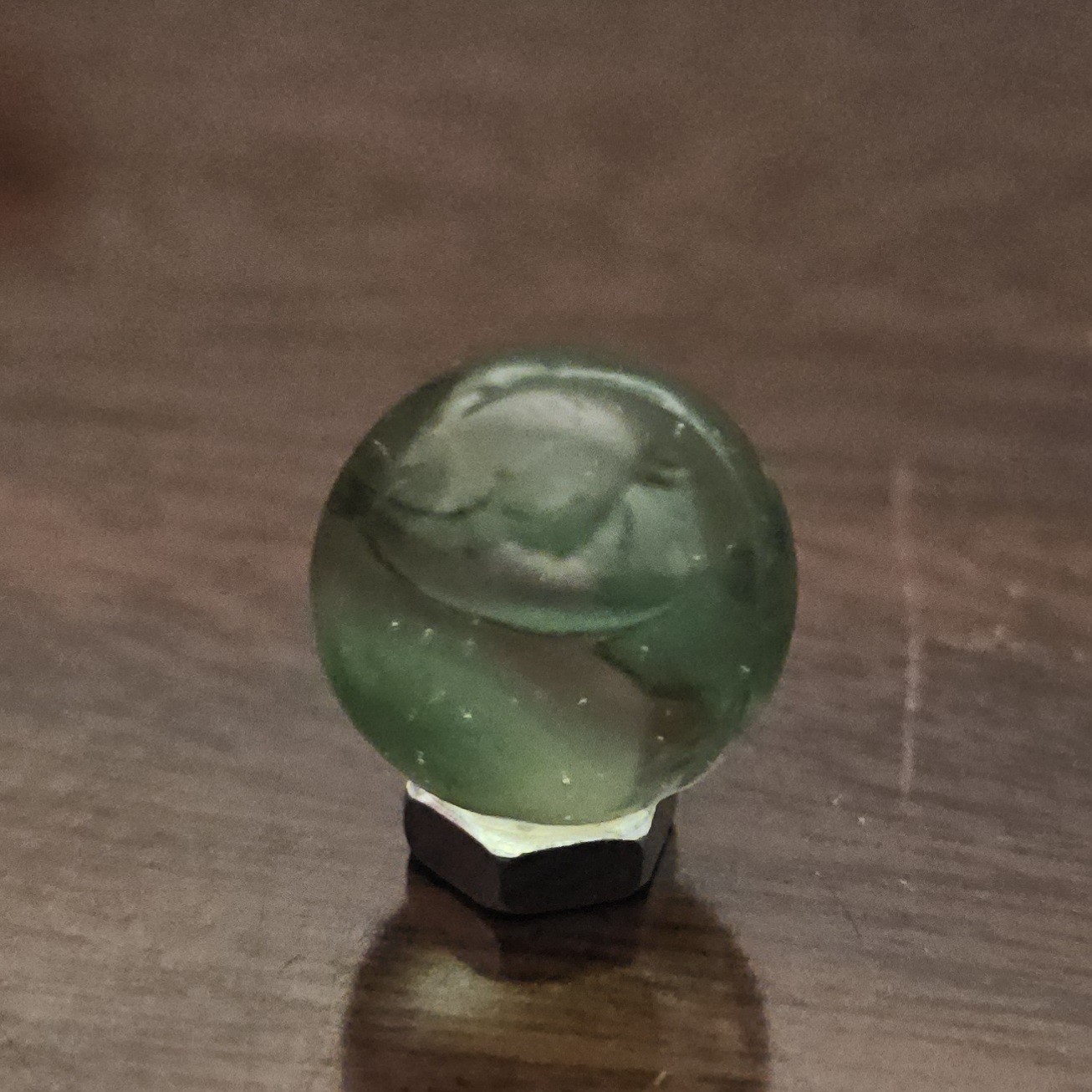 Vintage Vacor Green Spaghetti Ribbon .593″ Glass Marble w Huge Cold Roll Gash